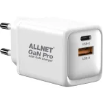 Toiteadapter ALLNET PSU-GaNPD-USB-1A1C-45W USB-C PD ja USB-A QC 45W GaN laadija