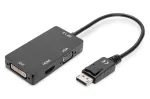 DIGITUS ASSMANN DisplayPort-&uuml;leminekukaabel, DP - HDMI+DVI+VGA M-F/F/F, 20 cm, 3-in-1 multimeediakaabel, CE, must