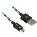 USB 2.0 kaabel, USB-A pistik > Micro-USB pistik (must/helesinine, 1 meeter, varjestatud)
