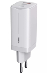 IBOX mobiilseadme laadija ILUC65W, 65W, 2&times; USB-C + 1&times; USB-A, valge, 1,5 m kaabel
