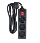 Pikendusjuhe MicroConnect MC-GRU0033BS, 3 m, 3&times; t&uuml;&uuml;p F pistikupesa, 230 V 16 A, siseruumidesse, must