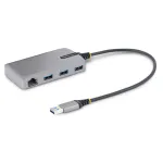 StarTech.com 3-pordine USB-jaotur Ethernetiga - 3x USB-A porti - Gigabit Ethernet (RJ-45) - USB 3.0 5Gbps - Siiniv&otilde;imsusel - 1 jalga/30 cm pikk kaabel - Kaasaskantav s&uuml;learvuti USB-jaoturi adapter koos GbE-ga