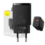 Sisene USB kiirlaadija Baseus CCXJ-B01 &mdash; 2 porti (USB-C PD 20W + USB-A QC3.0 18W), 100&ndash;240 V, must