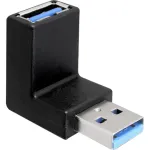 USB 3.2 Gen 1 adapter, USB-A pistik > USB-A pesa 90&deg; (must, &uuml;les- / allapoole suunatud)
