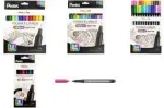 Pentel Arts Pointliner peenikeste viltpliiatsite komplekt, 0,4 mm, vesialuselise v&auml;rvaine tindiga, 12 erinevat v&auml;rvi, taaskasutatav karp (S40-12)