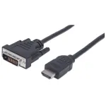 Manhattan HDMI-DVI-D 24+1 -kaabel, 1,8 m, isane-isanele, must, v&otilde;rdv&auml;&auml;rne HDMIDVIMM6, kahesuunaline link, &uuml;hildub DVD-D-ga, eluaegne garantii, pol&uuml;kott