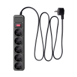 Akyga AK-SP-06A liigpingekaitsega pikendusjuhe, 5x Schuko pistikupesa CEE 7/3 (t&uuml;&uuml;p F), l&uuml;liti, 1,8 m, must