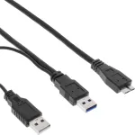 InLine USB 3.2 Gen.1 Y-kaabel 2x A-t&uuml;&uuml;pi isane / Micro B-pistik, must, 1,5 m