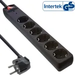InLine pistikupesade riba CEE 7/3, 6-kohaline, liigpingekaitse, l&uuml;liti, must