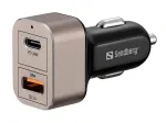 Sandbergi autolaadija 1xQC3.0+1xUSBC 24W, Auto, Sigaretis&uuml;&uuml;taja, 12 V, Must, Hall