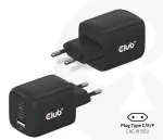 CLUB3D reisilaadija PPS 65W GAN tehnoloogiaga, kolme pordiga (2x USB Type-C + USB Type-A) Power Delivery (PD) 3.0 tugi