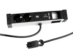Bachmann DESK Rail toiteplokk 2 Schuko pistikupesa ja 2 USB laadimisporti, 2m kaabel, h&otilde;be/must
