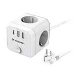 Wozinsky WKZ-3B 4-suunaline toitekuubik 2 USB-A ja 1 USB-C pordiga, 4000 W, 1,8 m kaabel, valge