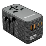 Verbatim UTA-06 100W GaN III universaalne reisiadapter 2 x USB-C PD & QC 4+ ja 2 x USB-A QC 3.0 pordiga