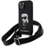Karl Lagerfeld KLHCP15SSCBSKNK iPhone 15 / 14 / 13 6.1 Hard Case Black Crossbody Silicone Ikonik