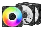 120 mm PWM A‑RGB korpusventilaatorid 3‑pakendis, Arctic Freezer P12 Pro A‑RGB &mdash; 131 m&sup3;/h, Fluid Dynamic laager, must/valge valik