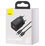 Baseus Super Si Quick Charger 1C TZCCSUP-L01 kiirlaadija, 25W, USB-C PD, 1 m USB-C kaabliga, must