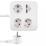 REV PowerQuad 0012378109 pikendusjuhe, 3 pesa, 2x USB, ilma l&uuml;litita, kaitsemaandusega (Schuko), valge/must