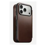 Mobiiltelefoni &uuml;mbris Nomad Modern Leather Folio iPhone 17 Pro jaoks, nahk/alumiinium, 16 cm (6,3 tolli) pruun, 4 kaarditaskut