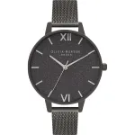 Olivia Burton Naiste Sparkle Bee kell OB16GD49 - 34mm kvarts, valge sihverplaat, hall nahast rihm