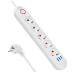 Pistikupesade jaotur MACLEAN MCE395 W &mdash; 5 pistikupesa, 3&times; USB A, 110&ndash;240 V AC, 2,1 A USB, max 2500 W, valge, 1,5 m kaabel