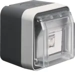 Hager WNC226 Pindpaigaldatav varjestatud Cat.6 RJ45 andmepistikupesa, 8-poolne, IP55, hall, 1 port