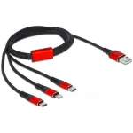 USB-laadimiskaabel DeLOCK 3-in-1 Type-A &ndash; Lightning / 2 &times; USB USB-C 1 m must / punane