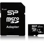MicroSDXC m&auml;lukaart Silicon Power 128 GB UHS‑I (Class 10, U1), 85 MB/s, must, SD-adapteriga