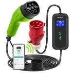 Qoltec mobiilne elektriauto laadija reguleeritav 2in1 Type2 | 7kW | 230V | CEE 3-pistik | Wi-Fi | LCD | kaasaskantav | seinakarp | 5m