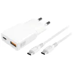 Siselaadne mobiilseadme laadija 4smarts 541509 &mdash; 100&ndash;240 V, USB-A + USB-C, 1,5 m kaabel, kiirlaadimine, valge