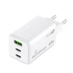 MediaRange MRMA116-2 GaN seinalaadija, 65 W, 3 porti (1x USB-A, 2x USB-C), valge