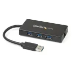 StarTech.com 3-pordiline kaasaskantav USB 3.0 jaotur ja Gigabit Ethernet - alumiiniumist sisseehitatud kaabliga