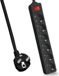 Helos Power Strip CLASSIC, 6-Way, Black, 5,0m, with Switch