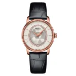 MIDO Baroncelli III Lady automaatkell 33mm Rose Gold PVD valge emap&auml;rli sihverplaadiga teemantindeksitega valge nahkrihmaga