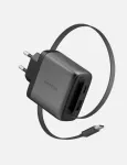 ENERGEA Ampcharge Arc 65W GaN USB-A/USB-C seinadapter koos sisset&otilde;mmatava USB-C kaabliga, gunmetal