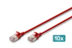 DIGITUS CAT 6A F/FTP &otilde;huke patch-kaabel, 0,3 m, punane, 10-pakk, LSZH, 10G Ethernet, RJ45