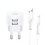 usams laadija T20 2x USB 2.1A koos Lightning-kaabliga &mdash; kaasaskantav USB seinak&uuml;&uuml;lik