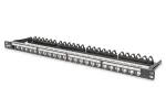 DIGITUS Modulaarne varjestatud patch-paneel, 24 porti, m&auml;rgistusv&auml;li, 0,5U, raami paigaldatav, v&auml;rv must RAL 9005