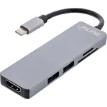 InLine mitme porti jaotur USB 3.2 Gen.1, 2x USB-A, HDMI 4K/30 Hz, kaardilugeja, alumiinium, hall