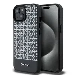DKNY DKHMP15SPSOSPK K&otilde;va &uuml;mbris Apple iPhone 15 / 14 / 13 6,1 tolli must nahk tr&uuml;kitud mustriga metalllogoga MagSafe