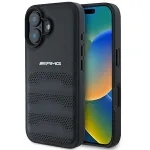 AMG AMHCP16SGSEBK iPhone 16 6,1 tolli must nahast k&otilde;va&uuml;mbris s&uuml;vistatud joontega musta logoga