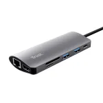 Trust Dalyx 23775 7-&uuml;hes USB-C multipordiadapter, USB-C 3.2, HDMI, RJ-45 Gigabit Ethernet, SD/microSD kaardilugeja, h&otilde;bedane