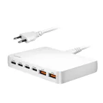 LogiLink PA0418 USB-A/C lauaadapter, 100 W, GaN, 6 porti, 2x USB-A (QC), 4x USB-C (PD), valge