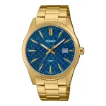CASIO MTPVD03G2AUDF meeste analoogkvartskell, 45 mm roostevabast terasest korpus, sinine sihverplaat, kullakarva k&auml;ev&otilde;ru, 50 m veekindlus