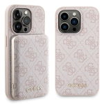 Guess GUBPM5P15X4GEMGP Apple iPhone 15 Pro Max k&otilde;va &uuml;mbris + 5000 mAh MagSafe akupanga komplekt, 4G Metal Logo, roosa