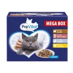 PREVITAL Kassitoit Megaboks lambaliha, veiseliha, k&uuml;&uuml;liku ja kanaga kastmes - m&auml;rg kassitoit - 24 x 100g