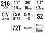 YATO YT-38841 1/4, 3/8, 1/2 Pistikupesa v&otilde;tmekomplekt