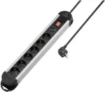Renkforce RF-6417718 6-pesa liigpingekaitsega pikendusjuhe alumiiniumkorpusega, 1,5 m kaabel, must