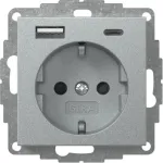 Gira System 55 SCHUKO pistikupesa USB A/C laadijaga, alumiinium 245926