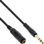 InLine k&otilde;rvaklappide pikenduskaabel 6,3 mm stereopistikuga isane/emane, kullatud, must, 5 m